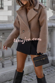 Fashionable British Lapel Long Sleeve Crop Jacket