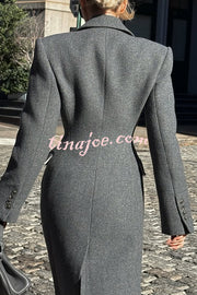 Elegant Lapel Long Sleeve Button High Waist Long Coat