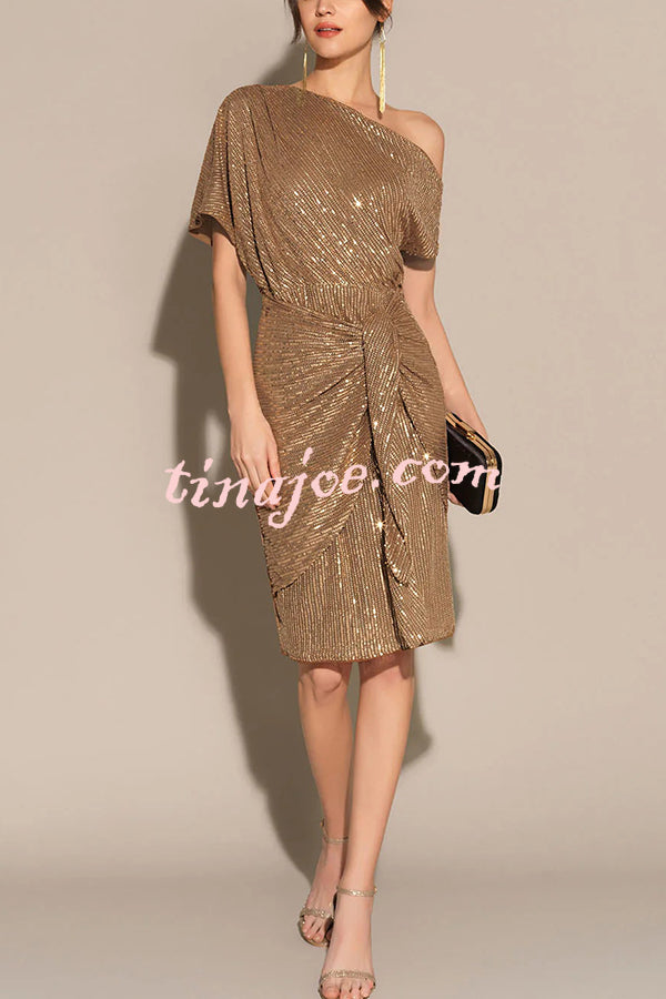 Solid Sequined Elegant Strappy Mini Dress