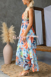 Dreamy Destiny Floral Print Elastic Back Tiered Maxi Dress