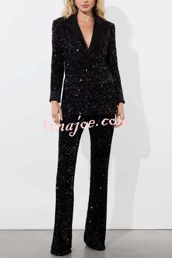 Sparkle Season Sequin Satin Long Sleeve Lapel Formal Party Blazer