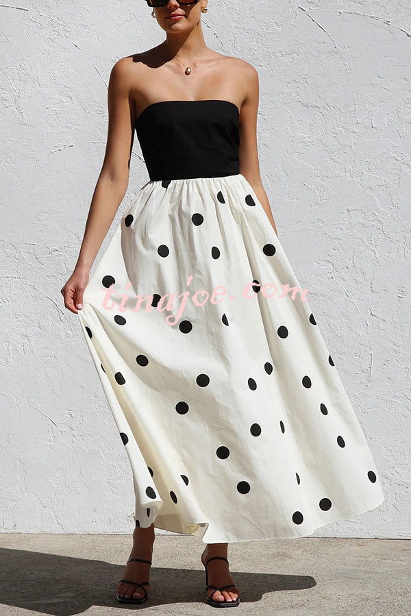 Polka Dot Print Off-shoulder Contrast Color Maxi Dress