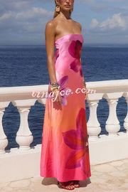 Floral Print Sexy Strapless Backless Holiday Maxi Dress