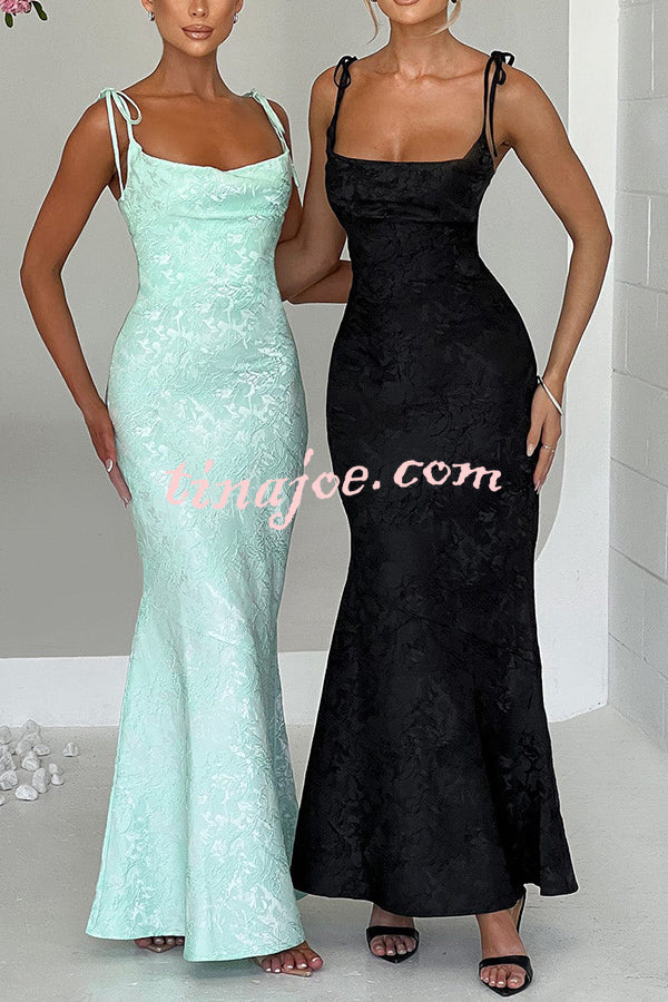 Jacquard Fabric Elegant Suspender Tie Slim Fishtail Maxi Dress