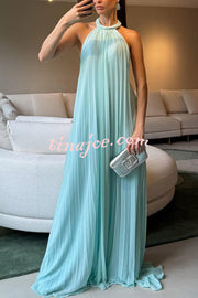 Gabie Chiffon Pleated Braided Halter Neck Backless A-line Maxi Dress