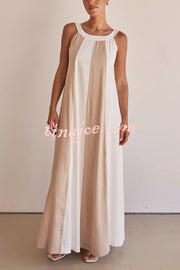 Day To Night Linen Blend Colorblock Wide Strap Maxi Dress