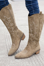 Retro Embroidered Block Heel Mid-calf Western Cowboy Martin Boots