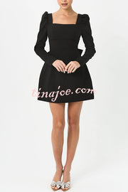 Gift for You Puff Shoulder Long Sleeve Back Bow Detail Mini Dress