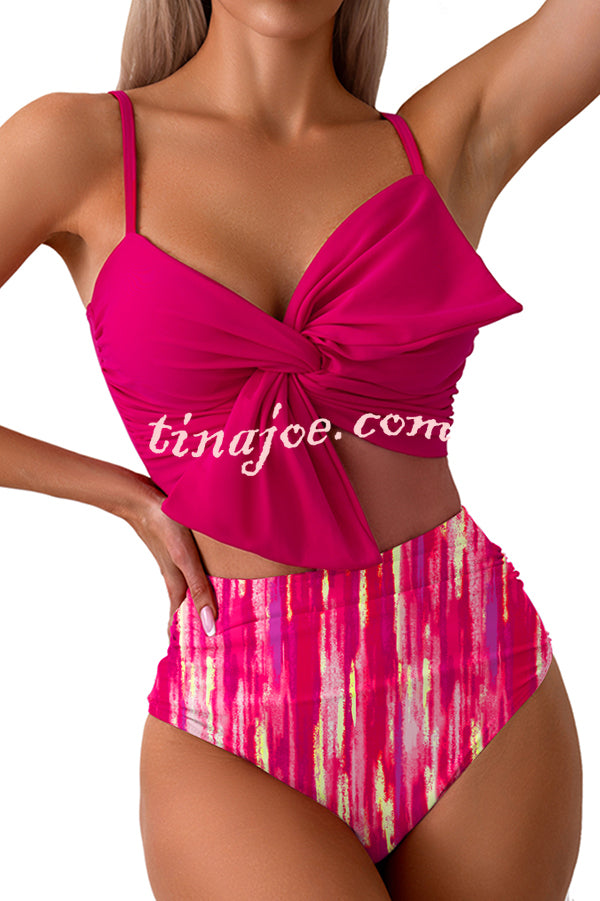 Gracie Bow Twist Design Printed High Rise Bikini Swimsuit