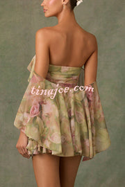 Chiffon Floral Print Elegant Multi-Layered Ruffle Mini Dress
