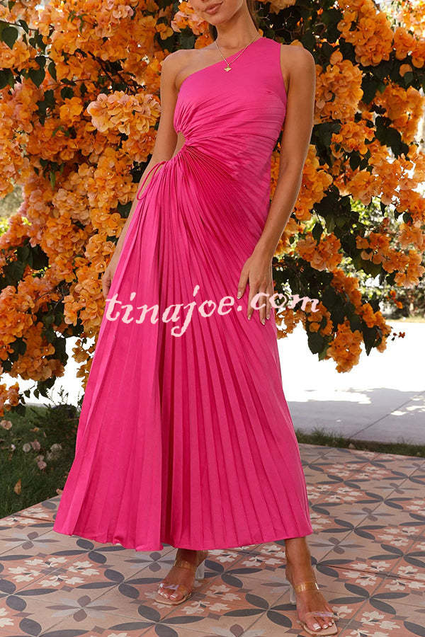 Charming One Shoulder Lace Up Cutout Pleated Maxi Dress