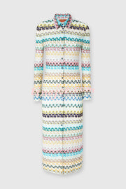 Anna Knit Colorful Herringbone Print Shirt Neck Button Long Sleeve Slim-fit Long Cardigan