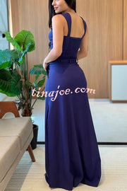 Solid Color Slim Fit Camisole Top and High Waist Slit Pocket Long Skirt Set