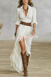 Fashion Lapel Single-breasted Waist Shirt-style Maxi Dress
