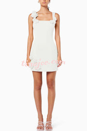 Crush on You Rose Applique Square Neck Wide Strap Mini Dress