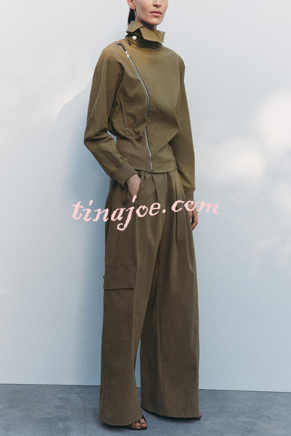 Fashionable High-neck Long-sleeved Zippered Simple Jacket
