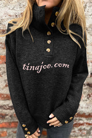 Solid Color High Collar Button Loose Long Sleeve Knitted Sweater