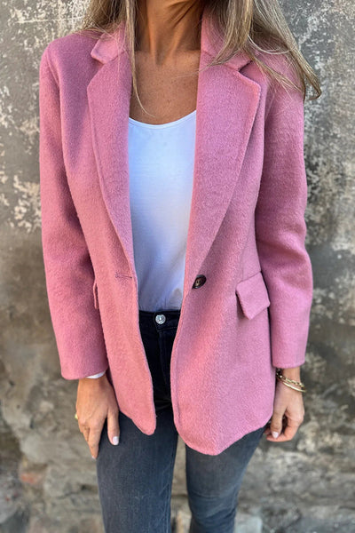 Daytime Perfection Faux Wool Lapel Button Relaxed Blazer