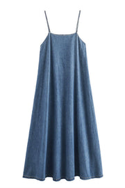 Tenaya Denim Back Elastic A-line Loose Slip Maxi Dress