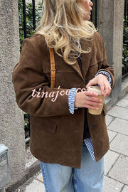 Vintage Lapel Long Sleeve Buttoned Loose Jacket