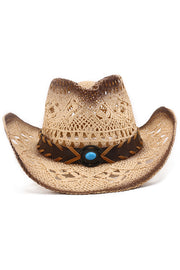 Vintage Western Cowboy Hollow Woven Straw Hat