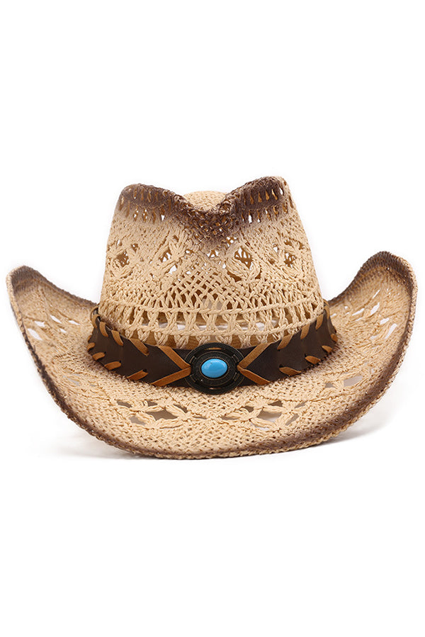 Vintage Western Cowboy Hollow Woven Straw Hat