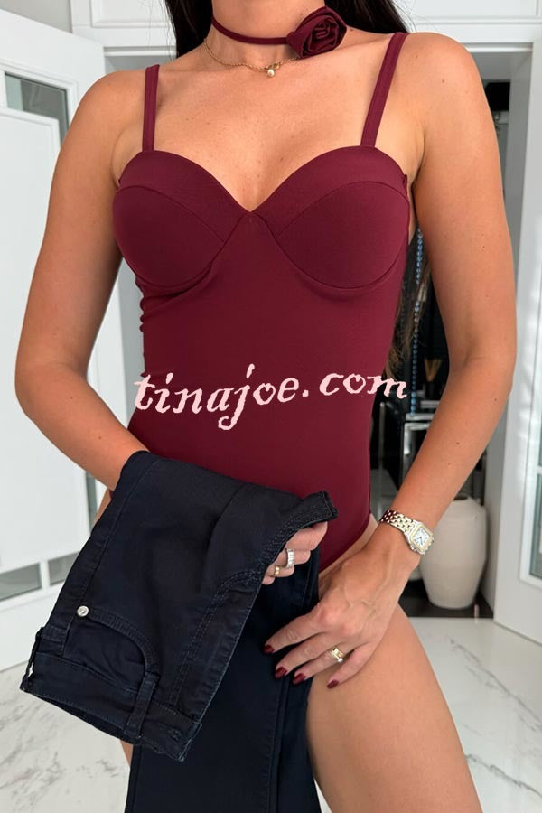 Body Feeling in Love Detachable Straps Sweetheart Neck Stretch Bodysuit / Romper