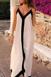 Traveling The Horizon Satin Colorblock Strap Loose Maxi Dress