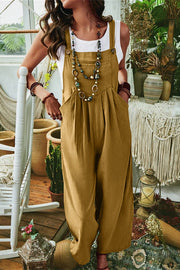 Witty Remark Linen Pockets Vintage Overall Jumpsuit