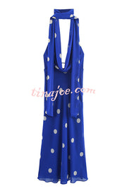 Fashion Polka Dot Print Sexy Halter Neck Backless Maxi Dress