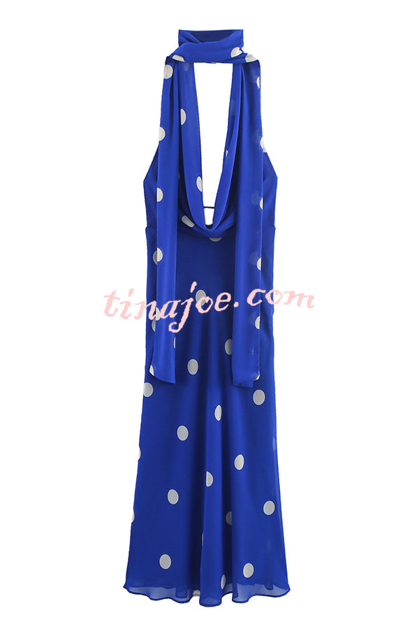 Fashion Polka Dot Print Sexy Halter Neck Backless Maxi Dress