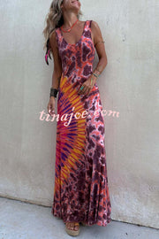 Boho Happiness Tie-dye Print Back Lace-up Stretch Maxi Dress