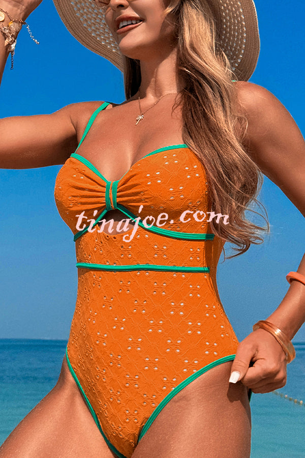 Fashion Contrast Color Hollow Stretch One-piece Swimsuit