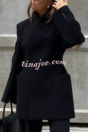 Solid Color Lapel Long Sleeve Casual Pocket Long Blazer