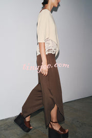 Fashion Slim-fit One-shoulder Stretch Bodysuit and Casual Side-slit Pants Set