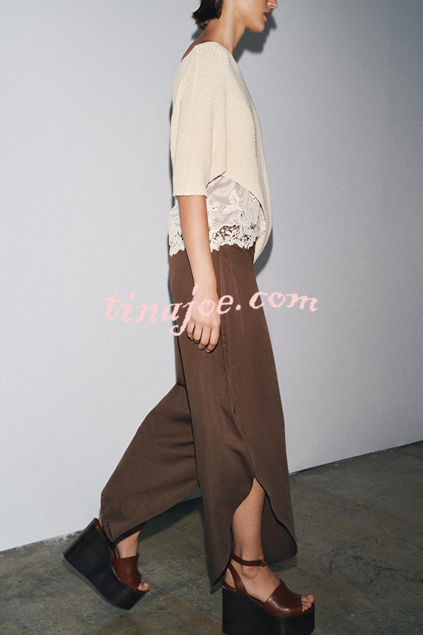 Fashion Slim-fit One-shoulder Stretch Bodysuit and Casual Side-slit Pants Set