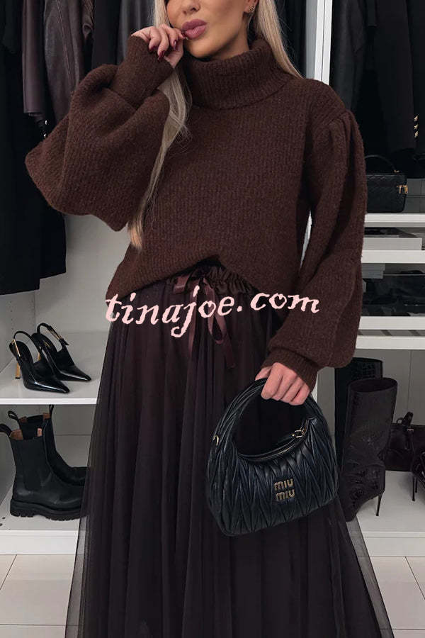 Romantic Winter Tulle Bow Elastic Waist Pleated Maxi Skirt