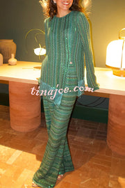 Relaxing Time Knit Zigzag Pattern Tassel Trim Slit Top and Wide Leg Pants Set
