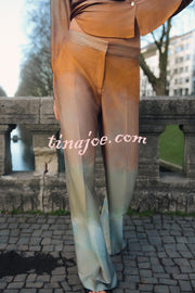 Fashion Gradient Print Casual Pocket Straight Pants