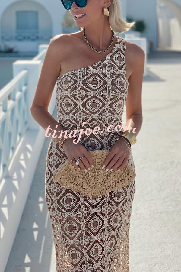 Obsessed with Beauty Crochet Lace One Shoulder Maxi Dress