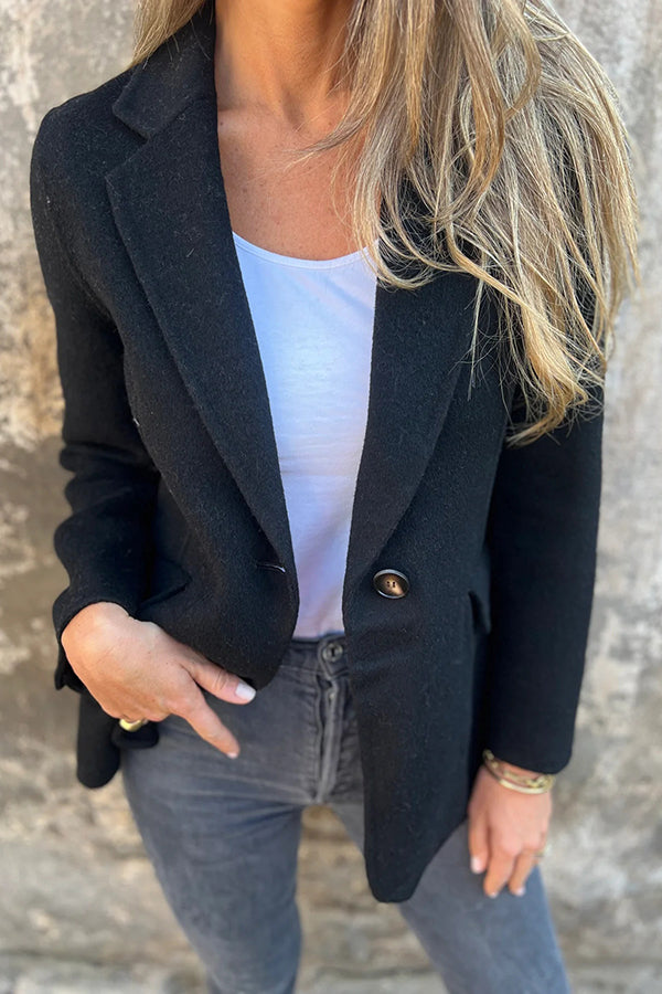 Daytime Perfection Faux Wool Lapel Button Relaxed Blazer