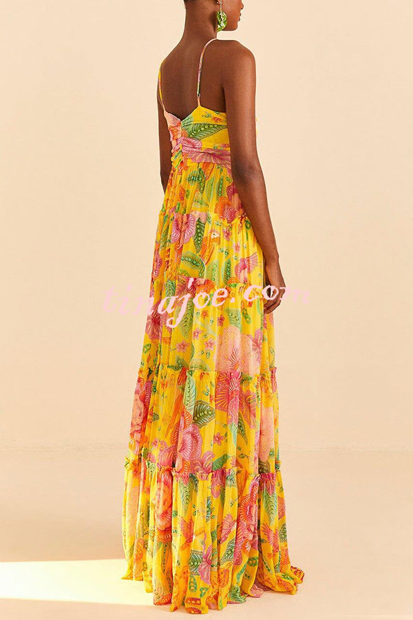 Blossom Feelings Printed Flower Design Halter A-line Maxi Dress