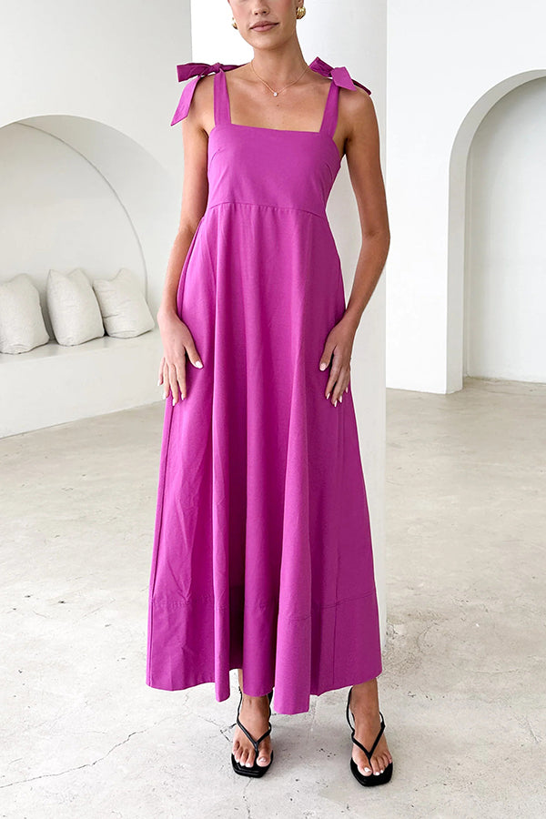 Solid Color Sling Lace-Up Backless Pleated Maxi Dress