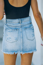 Ripped Frayed Pocket Denim Skirt