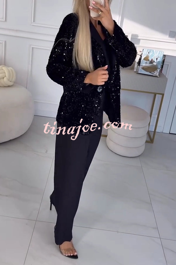 Fashion Sequin Lapel Long Sleeve Casual Blazer