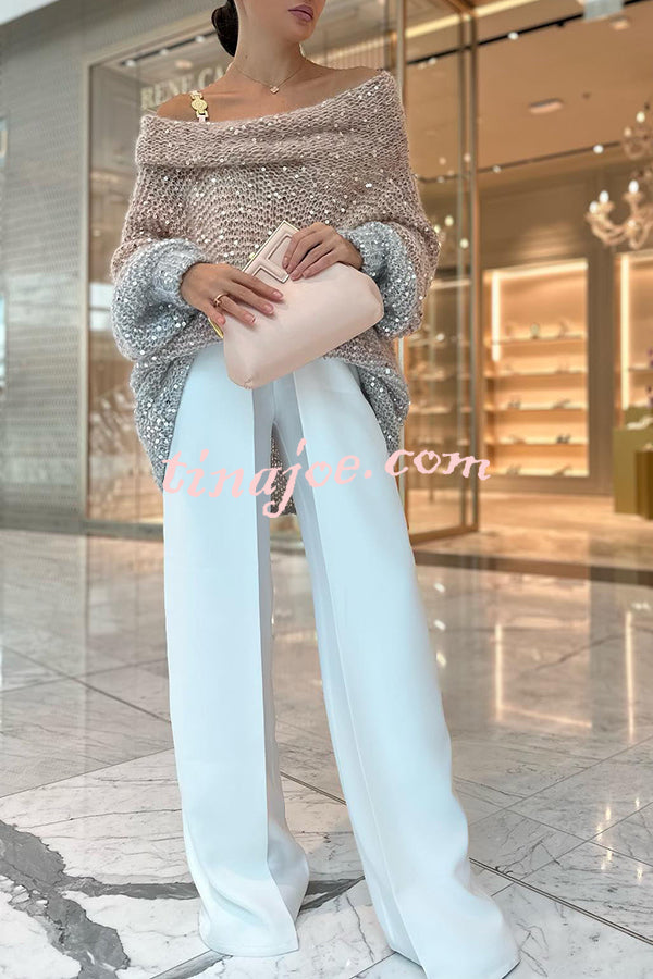 Make It Shine Knit Sequin Off Shoulder Loose Sweater