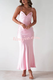 Satin Elegant Sling Backless Lace-Up Midi Dress