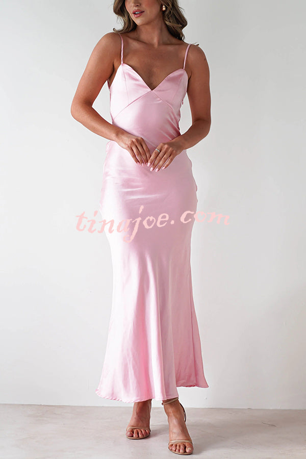 Satin Elegant Sling Backless Lace-Up Midi Dress