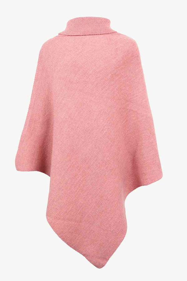 Solid Color Turtleneck Button-embellished Knitted Shawl Cape