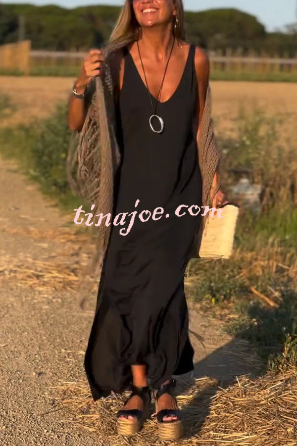 Solid Color V-neck Sleeveless Casual Loose Maxi Dress